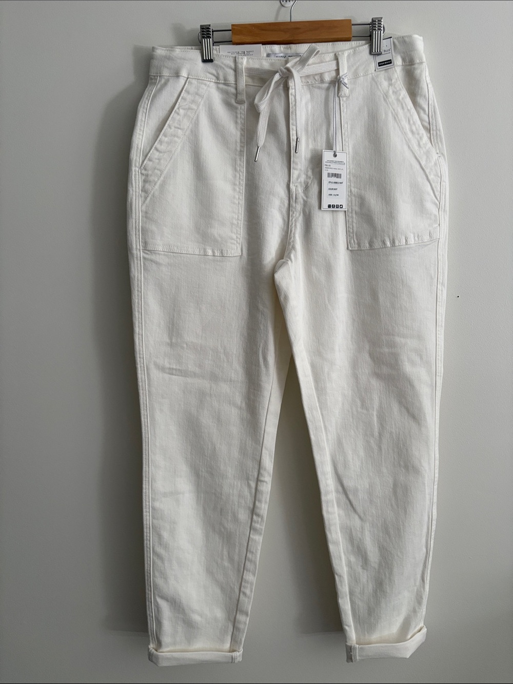 NWT Judy Blue High Waist Cuffed Jeans in White Ivory Tie Zip Close Size 11/30